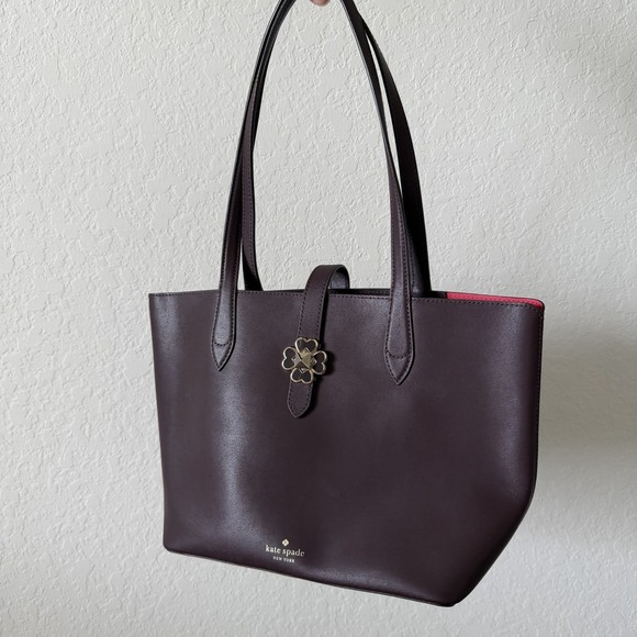 kate spade Handbags - Kate Spade Kaci Medium Clover Tote - Chocolate Cherry Exterior, Red Inside